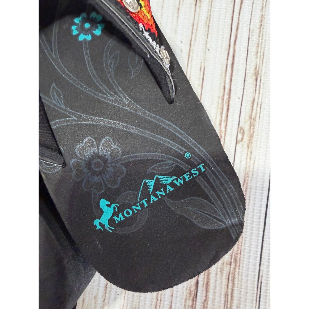 Montana West Girls Black Beaded Cross Platform Flip Flops Sandals Small 12 13 - Picture 2 of 3